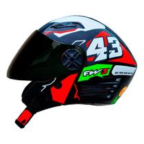 Viseira Moto Aberto Várias Cores + Capacete Fw3 X Open Up Fox 43 Vermelho Verde com Óculos Interno Cor:FumêTamanho:56