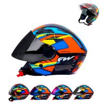Viseira Moto Aberto Várias Cores +Capacete Fw3 X Open Up Fox Com Óculos Interno Laranja Amarelo Azul
