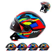 Viseira Moto Aberto Várias Cores +Capacete Fw3 X Open Up Fox Com Óculos Interno Laranja Amarelo Azul