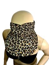 Viseira Turbante Com Proteção solar 50+ Dupla face, Modelo Drapeado (Animal print com preto)