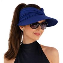 Viseira Turbante Feminina Proteção Solar UV Ajustável Praia Piscina Moda Verão - Azul