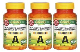 Vitamina A Retinol 8000ui 60 Cápsulas 500mg Unilife Kit 3 Unidades