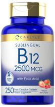 Vitamina B12 Sublingual 2500 mcg 250 comprimidos de dissolução rápida Suplemento de cianocobalamina com ácido fólico para adultos Sabor Natural de Bagas vegetarianos, não transgênicos e sem glúten por Carlyle