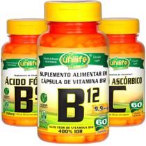 Vitamina B12 Vitamina B9 e Vitamina C Kit Suplemento Vegano - Unilife