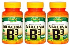 Vitamina B3 Niacina 60 Cápsulas 500mg Unilife - Kit 3 unidades