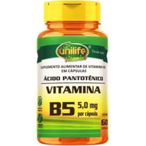 Vitamina B5 Ácido Pantotênico 100% Pura 500mg 60 Capsulas Vegano Unilife