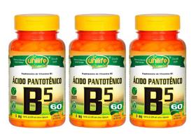 Vitamina B5 Ácido Pantotênico 60 Cápsulas 500mg Unilife 3 unidades