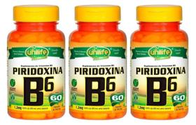 Vitamina B6 Piridoxina 60 Cápsulas 500mg Unilife Kit 3 unidades