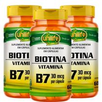 Vitamina B7 Biotina 60 capsulas 500 mg Kit com 3