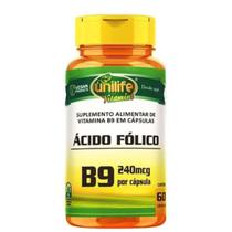 Vitamina B9 Ácido Fólico 500mg 60 Caps Vegano Unilife