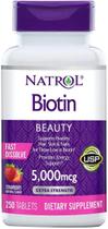 Vitamina Biotina, 5,000 mcg, Dissolução Rápida, Sabor morango, 250 Tablets, Natrol