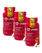 Vitamina C 1000mg e Zinco Com Alta Concentração e Mais Imunidade 60 cápsulas Vhita 3 unidades