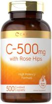 Vitamina C com Rosa Mosqueta 500mg 500 Caplets Fórmula de Alta Potência Suplemento vegetariano, não-OGM e sem glúten por Carlyle