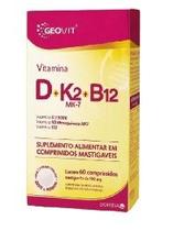 Vitamina D + K2 Mk7 + B12 Geovit Sabor Morango 60 Comprimidos Mastigáveis - A2F Laboratório Vitamina D + K2 Mk7 + B12 Geovit Sabor Morango 60 Comprimidos Mastigáveis - A2F Laboratório