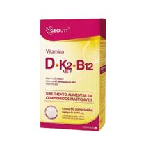 Vitamina D + K2 Mk7 + B12 Geovit Sabor Morango 60 Comprimidos Mastigáveis
