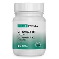Vitamina D3 10.000UI + K2 (Mk-7) 120mcg Lipossolúveis 60 Cáps