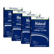 Vitamina D3 2,5mcg , Calcio Citrato Malato 250mg Suplemento Vitaminico e Mineral Malacal Kit com 4 120 comprimidos