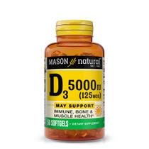 Vitamina D3 5000 UI 125 mcg Mason Natural 50 cápsulas gelatinosas, pacote com 3