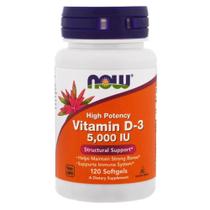 Vitamina D3 5000IU Alta potencia Now 120 Softgels