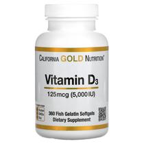 Vitamina D3 California Gold Nutrition 125 mcg (5000 IU) - 360 cápsulas softgel