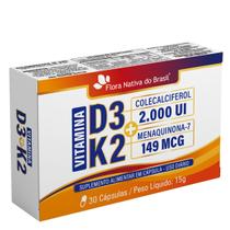 Vitamina D3 K2 2000UI Flora Nativa do Brasil 30 Cápsulas Suplemento Alimentar MK7