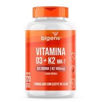 Vitamina D3 + K2 Formulado com Azeite de Oliva - 120 Cápsulas - Bigens Vitamina D3 + K2 Formulado com Azeite de Oliva - 120 Cápsulas - Bigens