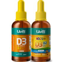 Vitamina D3 K2 Liquida e Vitamina D3 K2 Infantil Uvits - Kit Família Uvits