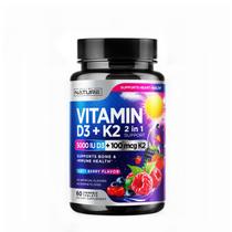 Vitamina D3 K2 mastigável feita pela natureza 5000 UI 100 mcg de frutas vermelhas