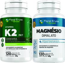 Vitamina K2 120 caps + Magnesio Dima lato 120 caps 1 frasco de cada total de 240 cápsulas - Floral Ervas Do Brasil