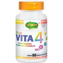 Vitamina K2 D3 Cálcio e Magnésio MK7 Vita 4 60 cáps 710mg - Unilife