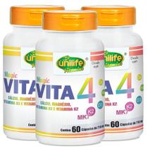 Vitamina K2 D3 Cálcio e Magnésio MK7 Vita 4 Kit com 3 frascos
