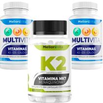 Vitamina K2 e 2x MultiVita com K2 D3 e Cálcio Idosos Adultos Fortalecimento Força Ossos Dentes