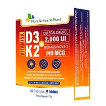 Vitamina K2 Menaquinona + D3 Colecalciferol 30 Cápsulas 500mg - Flora Nativa do Brasil Vitamina K2 Menaquinona + D3 Colecalciferol 30 Cápsulas 500mg - Flora Nativa do Brasil