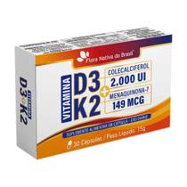 Vitamina K2 Menaquinona + D3 Colecalciferol 30 Cápsulas 500mg - Flora Nativa