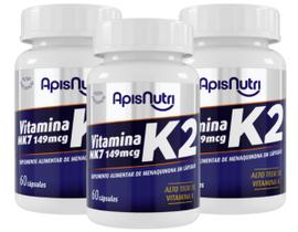 Vitamina K2 MK7 149mcg 60 Cápsulas - KIT com 3 Unidade - Apisnutri