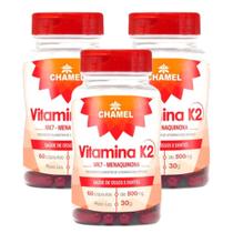 Vitamina K2 MK7 Menaquinona - 3 Frascos de 60 cápsulas de 500 mg Chamel
