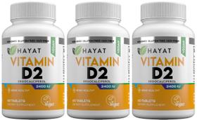 Vitaminas HAYAT Vitamina D Vegana Natural 2400 UI, D2, Certificada Halal (Paquete de 3) Vitaminas HAYAT Vitamina D Vegana Natural 2400 UI, D2, Certificada Halal (Paquete de 3)