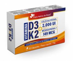 VITAMINAS K2 Menaquinona + D3 Colecalciferol D3 + K2 30CAPS (2000UI D3 e 149MCG K2)