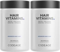 Vitaminas para cabelo Codeage 10000mcg, biotina, queratina, colágeno, pacote com 2 Vitaminas para cabelo Codeage 10000mcg, biotina, queratina, colágeno, pacote com 2