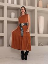Vitória Vestido midi sem manga elegante liso malha viscolaicra