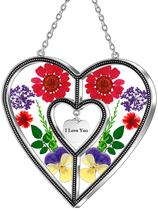 Vitrais Heart Suncatcher KY & BOSAM, flores reais, 11x12 cm Vitrais Heart Suncatcher KY & BOSAM, flores reais, 11x12 cm