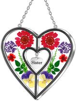 Vitral de coração Suncatcher KY & BOSAM com flor real Vitral de coração Suncatcher KY & BOSAM com flor real