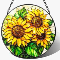 Vitral Suncatcher LAOWEIKI Sunflower 20cm para janela Vitral Suncatcher LAOWEIKI Sunflower 20cm para janela