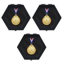 Vitrina BiJun Medal preta, 3 peças, 12x12x3,5 cm