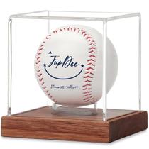 Vitrina de beisebol JupDec Clear Cube com base de madeira