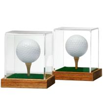 Vitrina de bolas de golfe JupDec com base de madeira acrílica 8x8x9cm