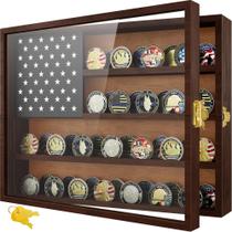 Vitrine Challenge Coin Yopetox, bandeira americana de madeira