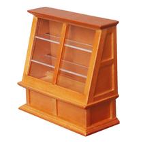 Vitrine de casa de bonecas em miniatura com portas de vidro deslizantes