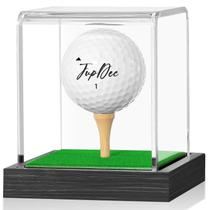 Vitrine JupDec Golf Ball, suporte de lembranças de acrílico transparente, porta-cubos com base e camiseta de madeira, caixa de armazenamento transparente com proteção contra poeira para coleções de bolas de golfe de lembrança de bola única, preta, 1 pacote