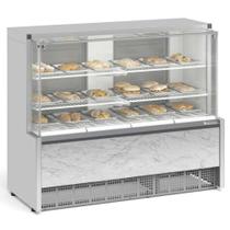 Vitrine Quente/Estufa 1,40m Linha Aurora MEQA-140 BG Branca Gelopar - Vidro Reto + 18 Bandejas + Iluminação LED